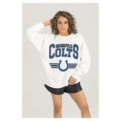 Indianapolis Colts Gameday Couture Women's Swift Strike Premium Oversized Fleece Pullover Sweatshirt White