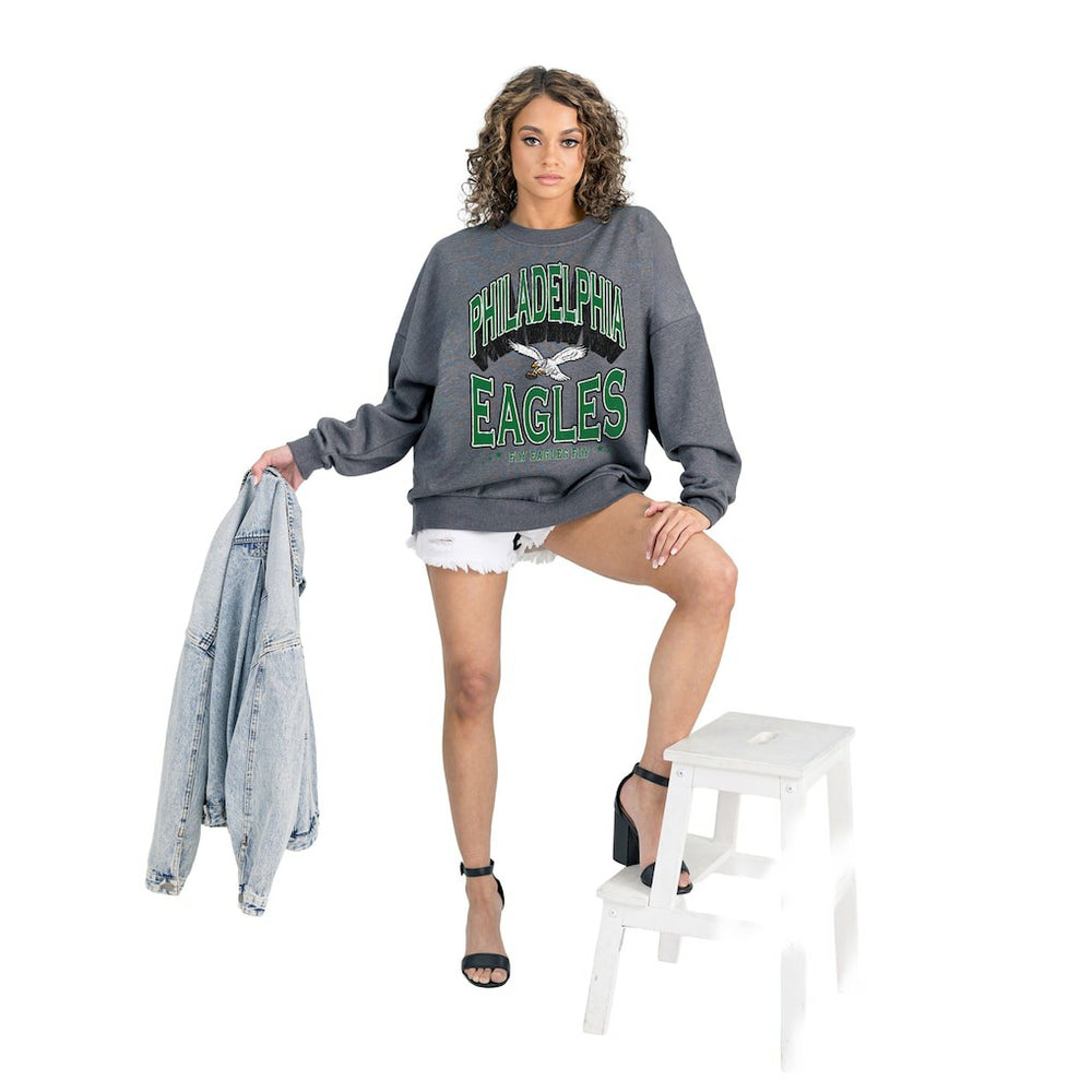 Philadelphia Eagles Gameday Couture Women's Long Weekends Oversized Premium Fleece Pullover Sweatshirt Charcoal