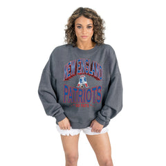 New England Patriots Gameday Couture Women's Long Weekends Oversized Premium Fleece Pullover Sweatshirt Charcoal