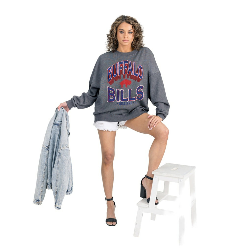 Buffalo Bills Gameday Couture Women's Long Weekends Oversized Premium Fleece Pullover Sweatshirt Charcoal