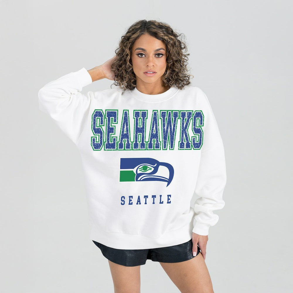 Seattle Seahawks Gameday Couture Women's Classic Sunday Drives Oversized Premium Fleece Pullover Sweatshirt White