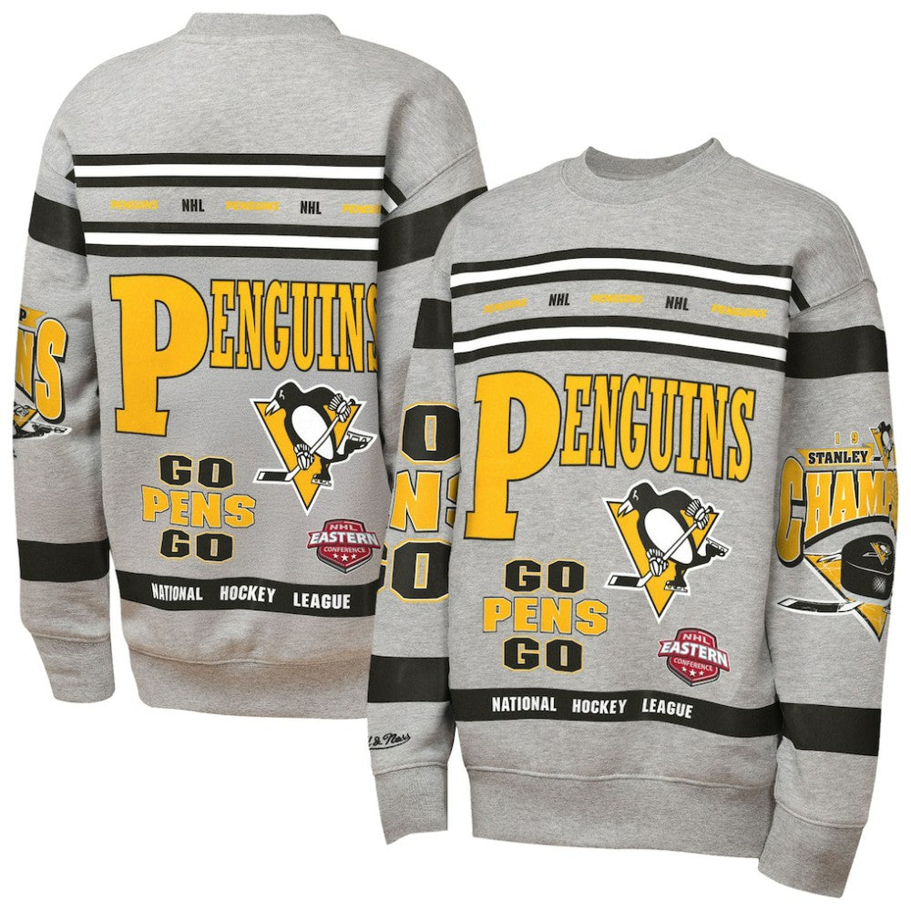 Pittsburgh Penguins Mitchell & Ness Youth Allover Print Fleece Crewneck Sweatshirt - Heather Gray - NHL 203328815