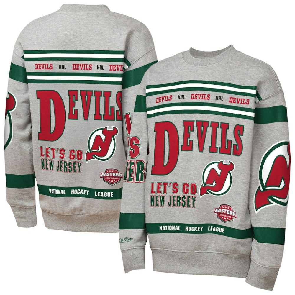 New Jersey Devils Mitchell & Ness Youth Allover Print Fleece Crewneck Sweatshirt - Heather Gray - NHL 203328819