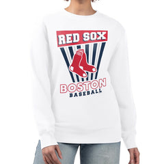 Boston Red Sox Starter Women's Poster Print Team Fleece Pullover Sweatshirt - White - MLB Discount