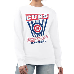 Chicago Cubs Starter Women's Poster Print Team Fleece Pullover Sweatshirt - White - MLB Discount