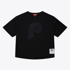 Philadelphia Phillies Mitchell & Ness Women's Cooperstown Collection Phantom Cropped T-Shirt - Black - Mitchell & Ness Online