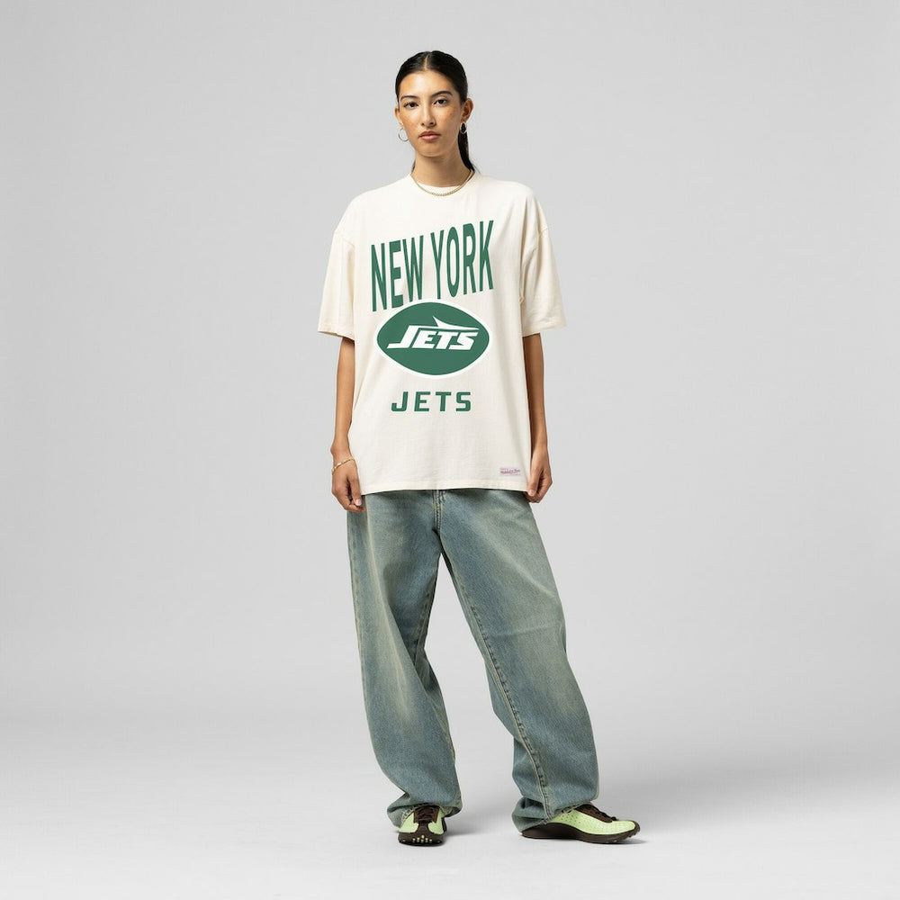 Mitchell & Ness New York Jets Women's Logo Rise Boyfriend T-Shirt Cream