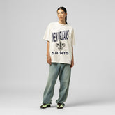 Mitchell & Ness New Orleans Saints Women's Logo Rise Boyfriend T-Shirt Cream