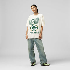 Mitchell & Ness Green Bay Packers Women's Logo Rise Boyfriend T-Shirt Cream