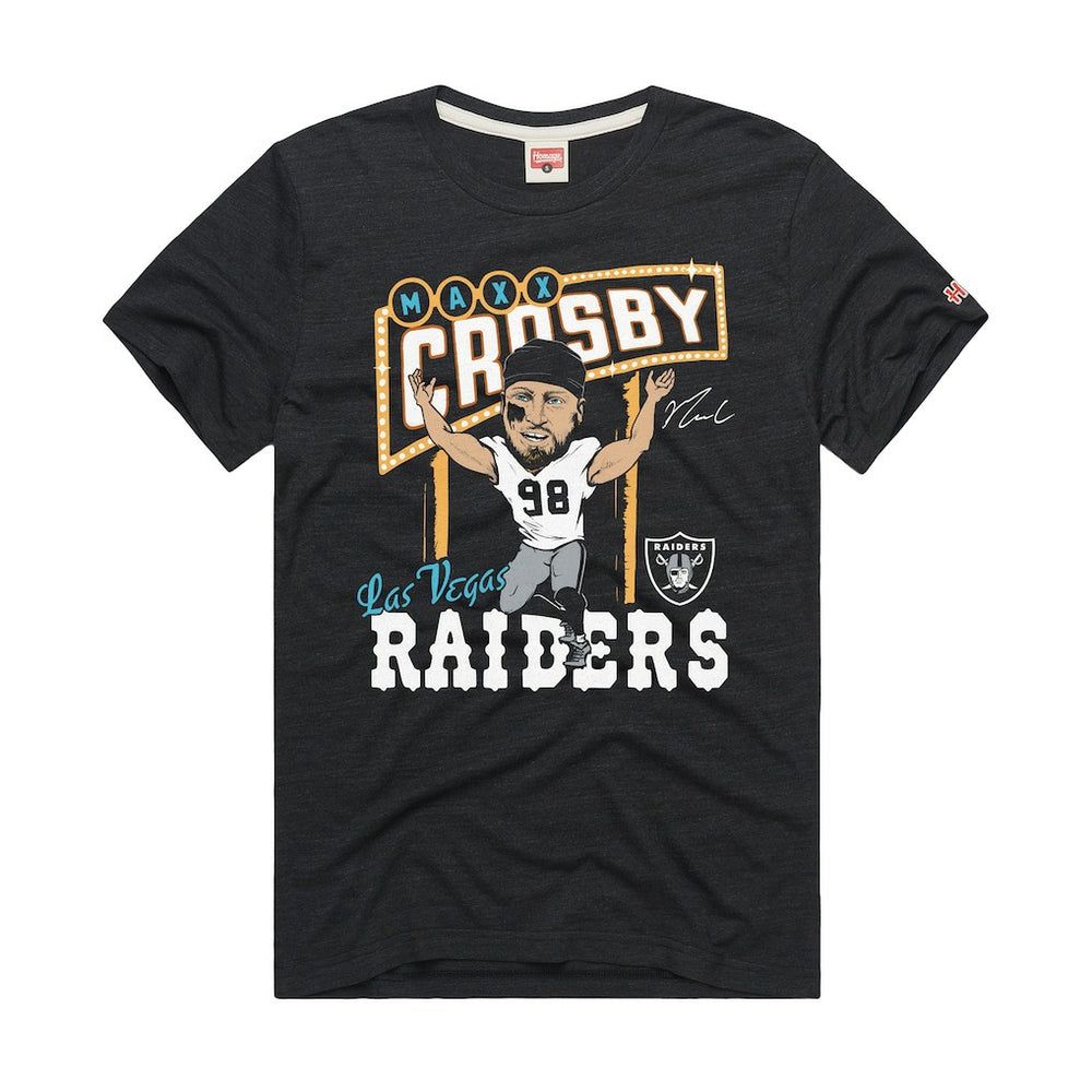 Maxx Crosby Las Vegas Raiders Homage Unisex Caricature Player Graphic Tri-Blend T-Shirt Charcoal