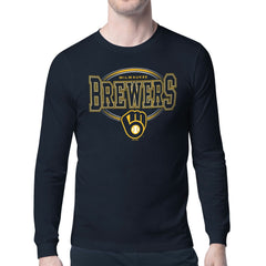 Milwaukee Brewers Starter Team Track Graphic Long Sleeve T-Shirt - Navy - MLB Lifestyle