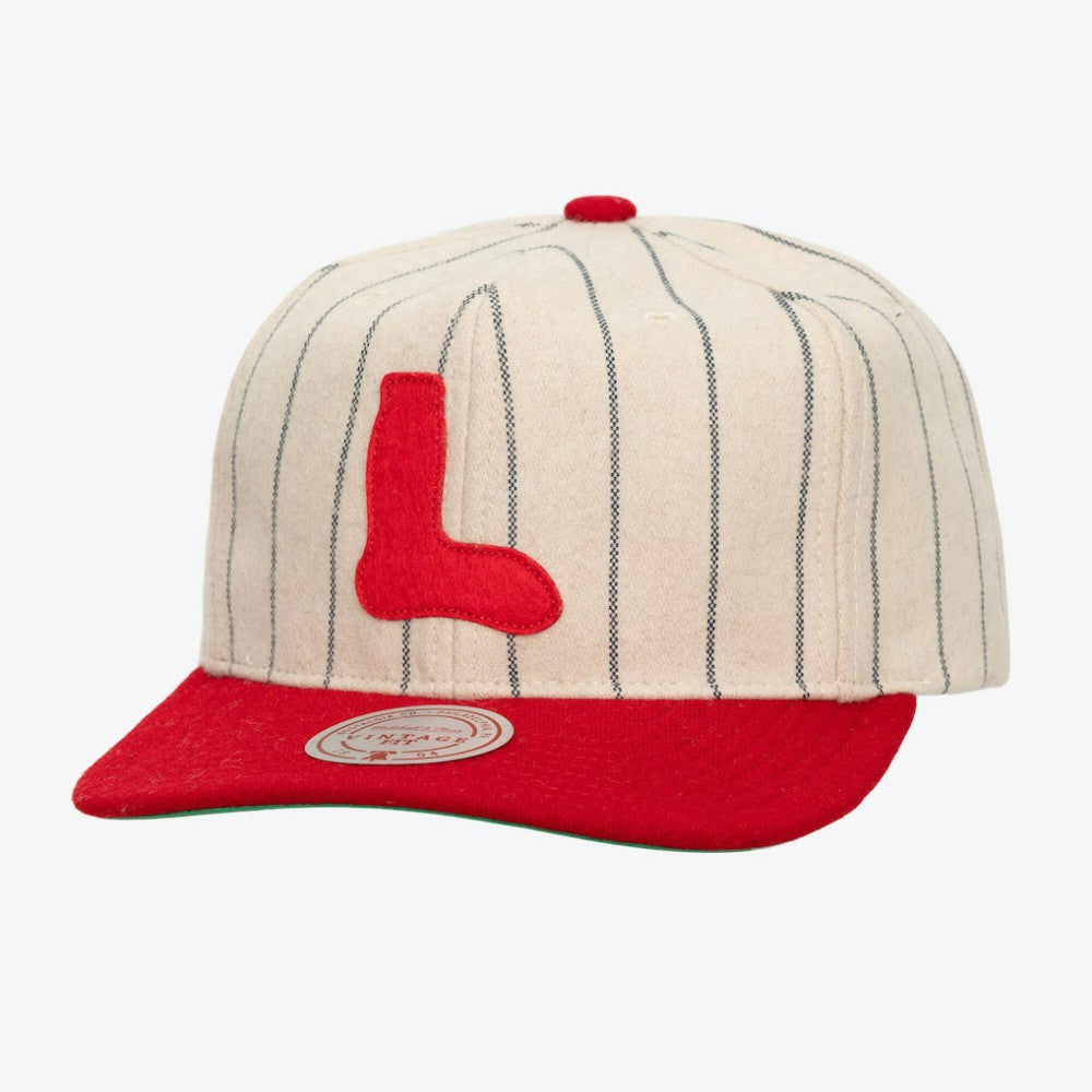 Boston Red Sox Mitchell & Ness Unisex Vintage Ground Melton Wool Pinstripe Adjustable Hat - Cream - Mitchell & Ness Sale