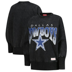 Mitchell & Ness Dallas Cowboys Women's Delineate Mineral Wash Crewneck Sweatshirt Black
