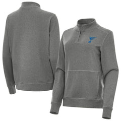 St. Louis Blues Antigua Women's Crush Quarter-Zip Pullover - Heather Black - NHL 203361951
