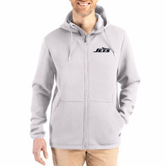 New York Jets Cutter & Buck Roam Epic Comfort Recycled Full-Zip Hoodie Jacket Gray