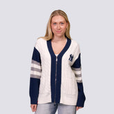New York Yankees Lusso Women's Shyla Knit V-Neck Full-Zip Sweater - Navy/White - MLB Online