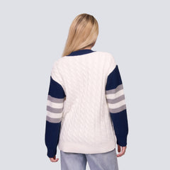 New York Yankees Lusso Women's Shyla Knit V-Neck Full-Zip Sweater - Navy/White - MLB Online