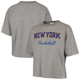 New York Knicks '47 Women's Pivot Drop Needle Cropped T-Shirt Gray | 47 brand
