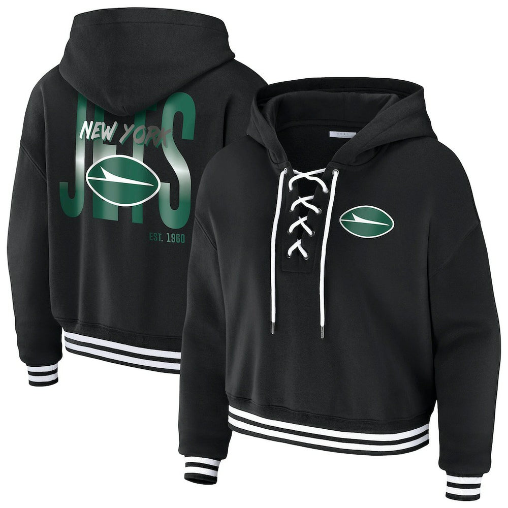 New York Jets WEAR by Erin Andrews Women's Lace-Up Fleece Hoodie Black