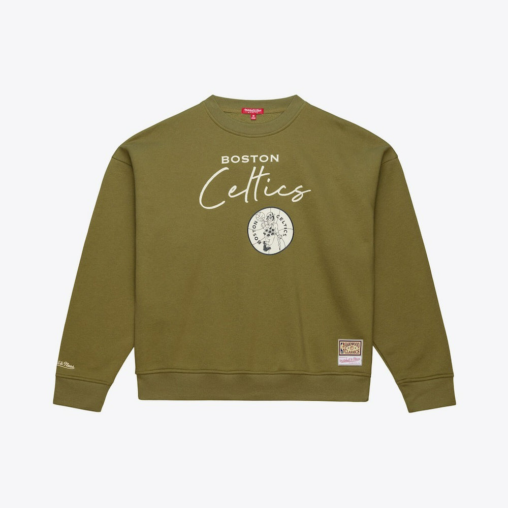 Boston Celtics Women's Lightweight Script Sweatshirt Olive | Mitchell & Ness Near Me