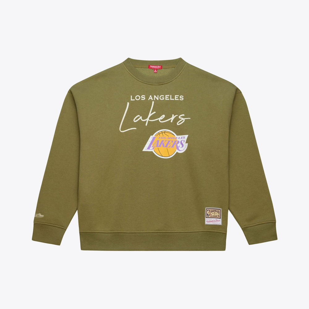 Los Angeles Lakers Women's Lightweight Script Sweatshirt Olive | Mitchell & Ness outlet