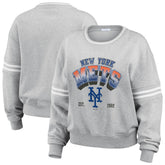 New York Mets WEAR by Erin Andrews Women's Sleeve Stripe Fleece Sweatshirt - Gray - MLB Discount