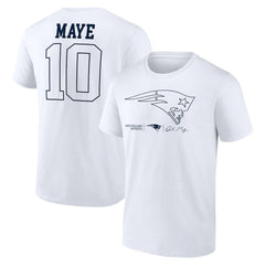 Drake Maye New England Patriots Outline Player T-Shirt White