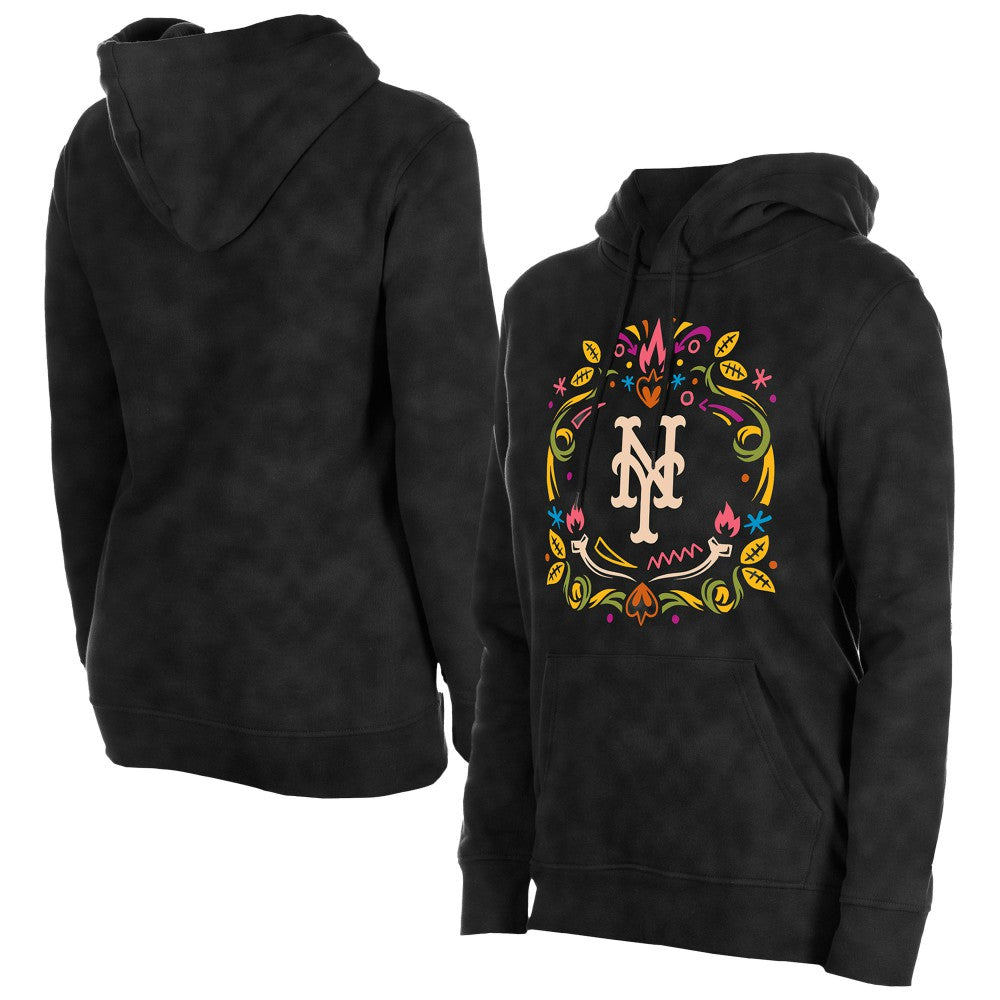 New York Mets New Era Women's Día de Muertos Mineral Wash Hoodie Sweatshirt - Black - New Era Sale