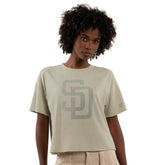 San Diego Padres Starter Women's Rhinestone Sprinkle Boxy Cropped T-Shirt - Khaki - MLB Discount