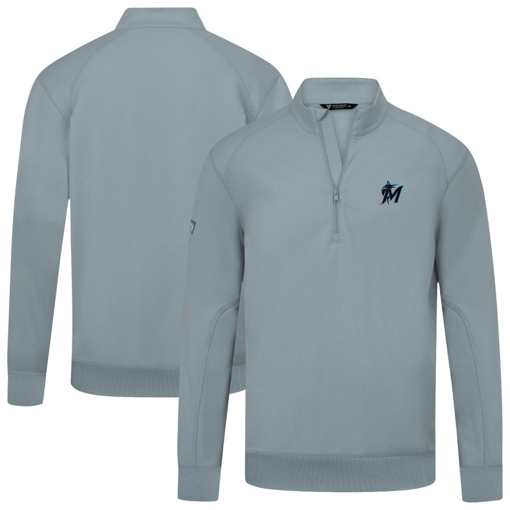 Miami Marlins Levelwear Upright Insignia Tri-Blend Quarter-Zip Pullover - Gray - MLB on Sale