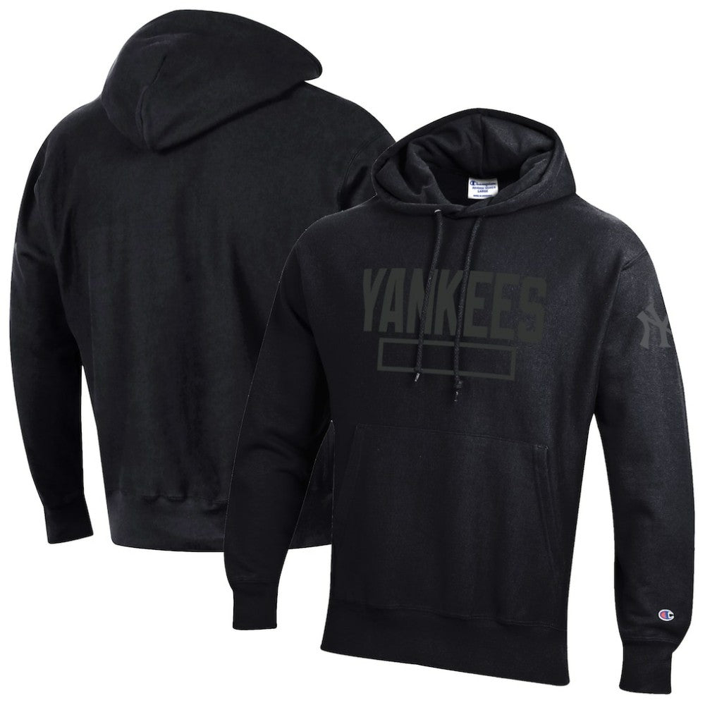 New York Yankees Champion Tonal Reverse Weave Fleece Hoodie - Black - MLB Online