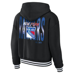 New York Rangers WEAR by Erin Andrews Women's Cropped Lace-Up Hoodie - Black - NHL 203391591