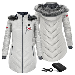 Kansas City Chiefs ActionHeat Women's 5V Battery Heated Long Puffer Full-Zip Hoodie Jacket White