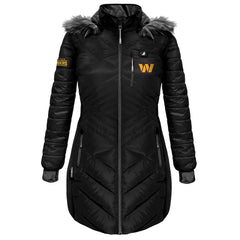 Washington Commanders ActionHeat Women's 5V Battery Heated Long Puffer Full-Zip Hoodie Jacket Black