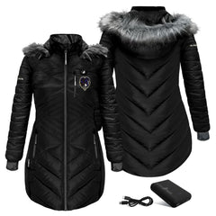Baltimore Ravens ActionHeat Women's 5V Battery Heated Long Puffer Full-Zip Hoodie Jacket Black