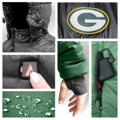 Green Bay Packers ActionHeat Women's 5V Battery Heated Insulated Puffer Full-Zip Jacket Green/Black