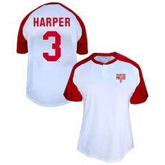 Bryce Harper Philadelphia Phillies Profile Women's Plus Size Name & Number Raglan Henley T-Shirt - White - MLB on Sale