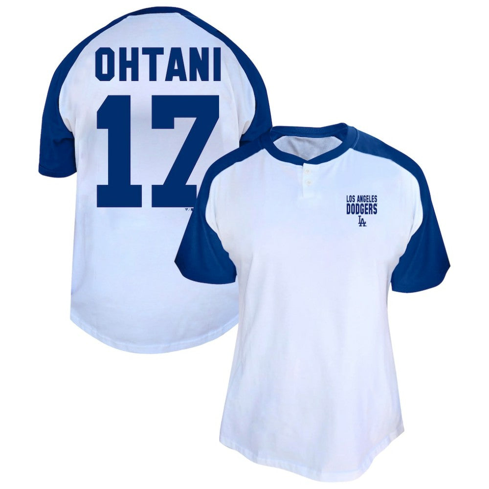 Shohei Ohtani Los Angeles Dodgers Profile Women's Plus Size Name & Number Raglan Henley T-Shirt - White - MLB Discount