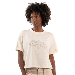Denver Broncos Starter Women's Rhinestone Sprinkle Boxy Cropped T-Shirt Cream