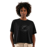 Miami Dolphins Starter Women's Rhinestone Sprinkle Boxy Cropped T-Shirt Black