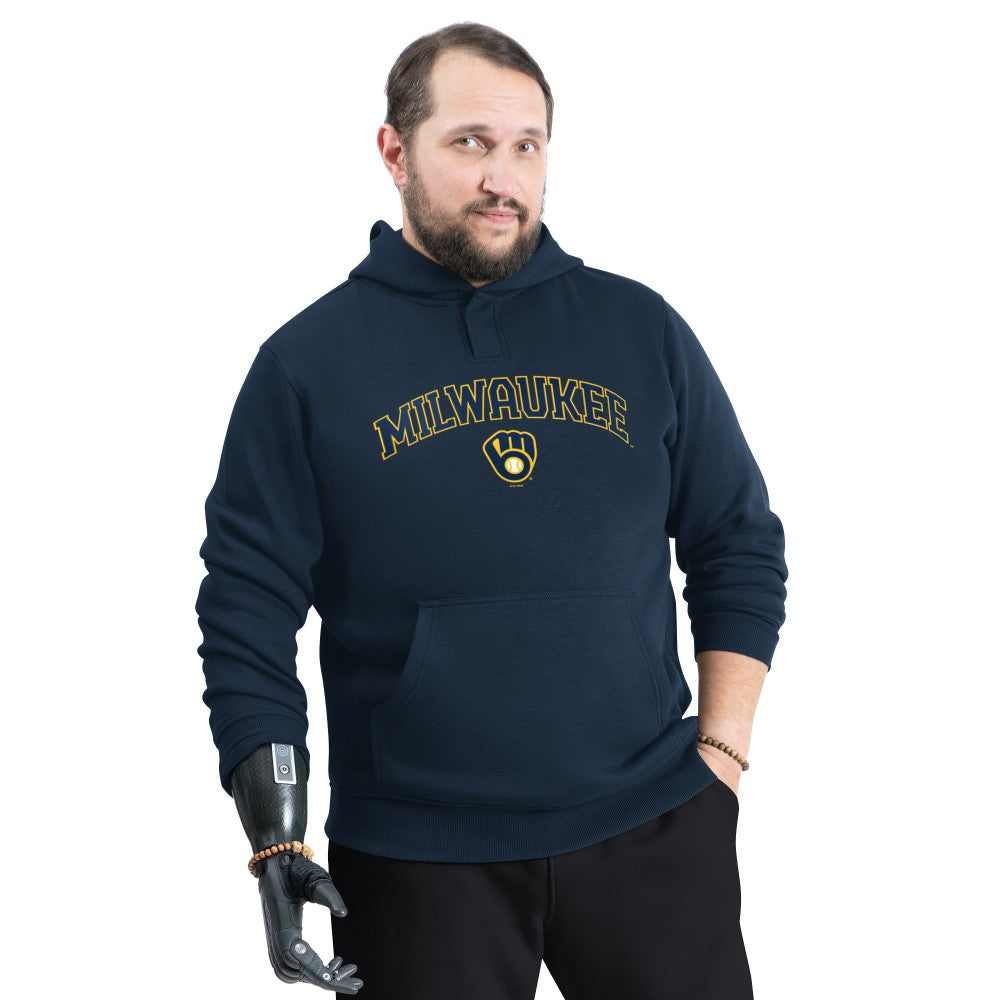 Milwaukee Brewers G-III Sports by Carl Banks Adaptive Lockup Fleece Hoodie - Navy - MLB on Sale