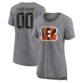 Cincinnati Bengals Women's Heritage Custom Name & Number Tri-Blend T-Shirt Gray