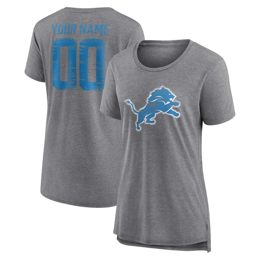 Detroit Lions Women's Heritage Custom Name & Number Tri-Blend T-Shirt Gray