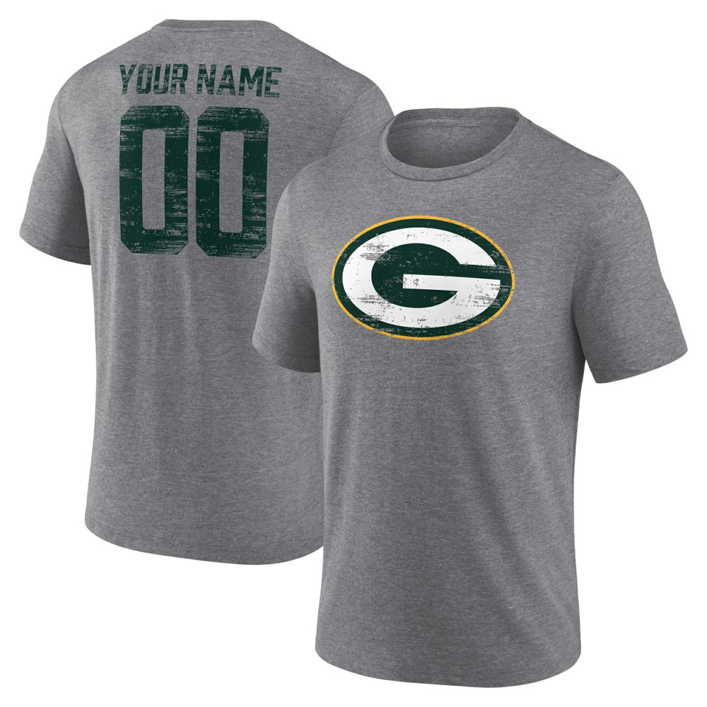 Green Bay Packers Heritage Custom Name & Number Tri-Blend T-Shirt Gray