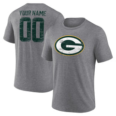 Green Bay Packers Heritage Custom Name & Number Tri-Blend T-Shirt Gray