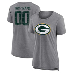 Green Bay Packers Women's Heritage Custom Name & Number Tri-Blend T-Shirt Gray