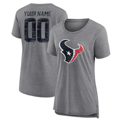 Houston Texans Women's Heritage Custom Name & Number Tri-Blend T-Shirt Gray