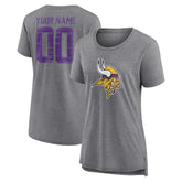 Minnesota Vikings Women's Heritage Custom Name & Number Tri-Blend T-Shirt Gray