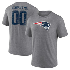 New England Patriots Heritage Custom Name & Number Tri-Blend T-Shirt Gray