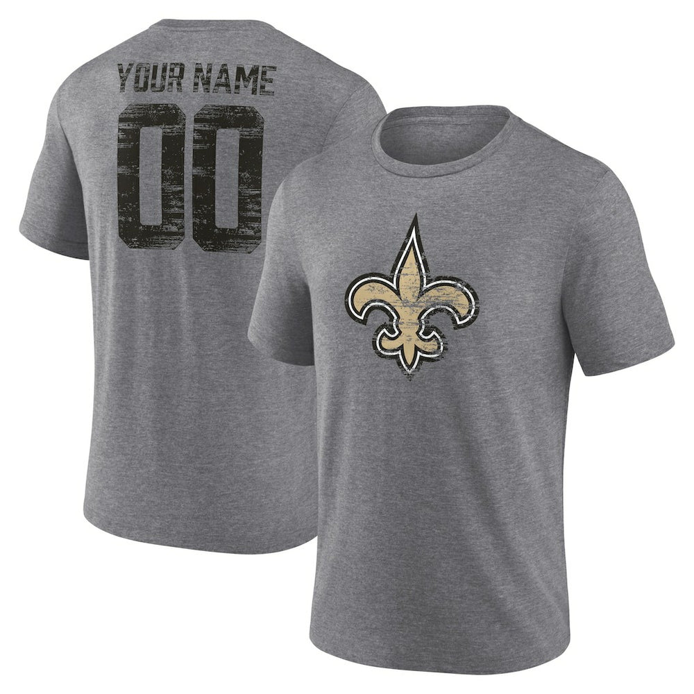 New Orleans Saints Heritage Custom Name & Number Tri-Blend T-Shirt Gray